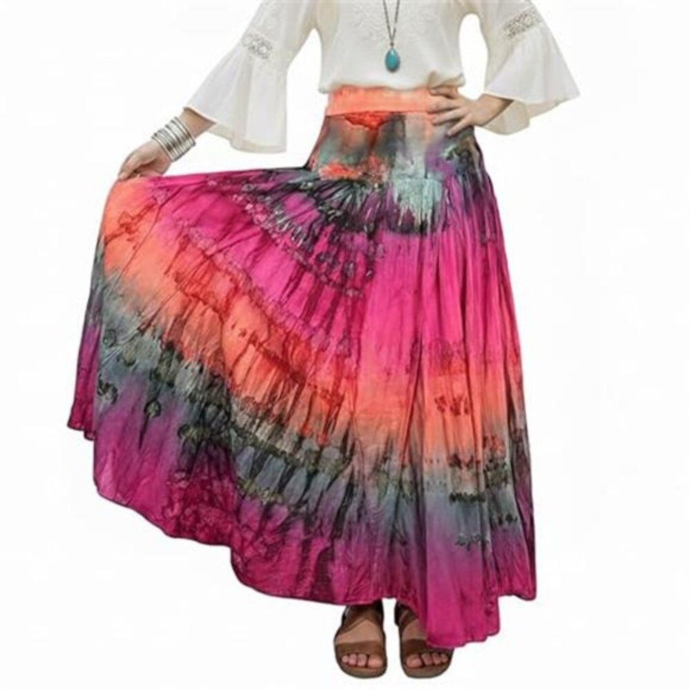 BOHEMIAN DREAM 100% Cotton Tye dyed tie-dye High waist Flowy Gypsy Skirt